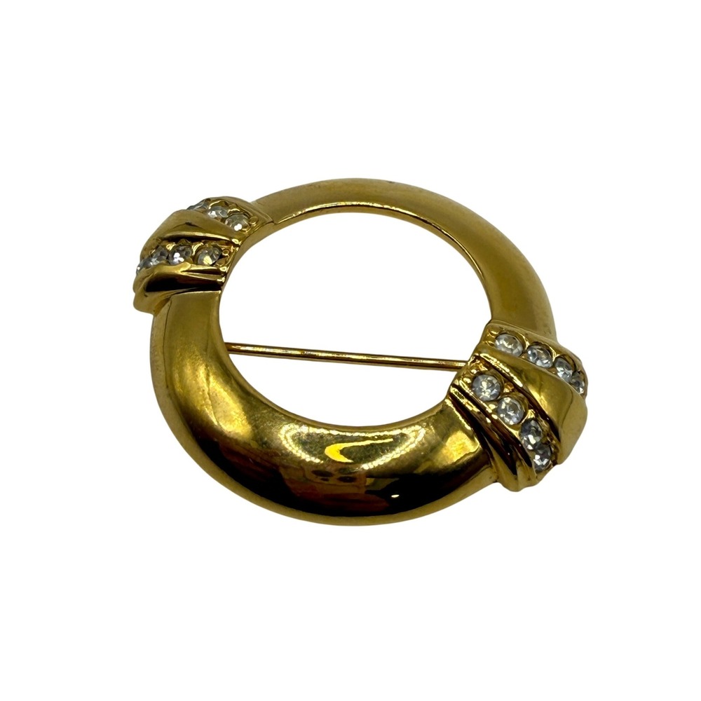 Vintage 1986 Centennial Anniversary Rhinestone Gold Tone Circle Brooch from Avon